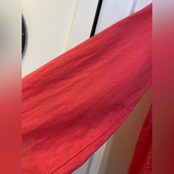 Women's Linen Cotton Blend Pink Button Up Blouse Classic Roll Tab Sleeve Size M - Picture 5 of 10